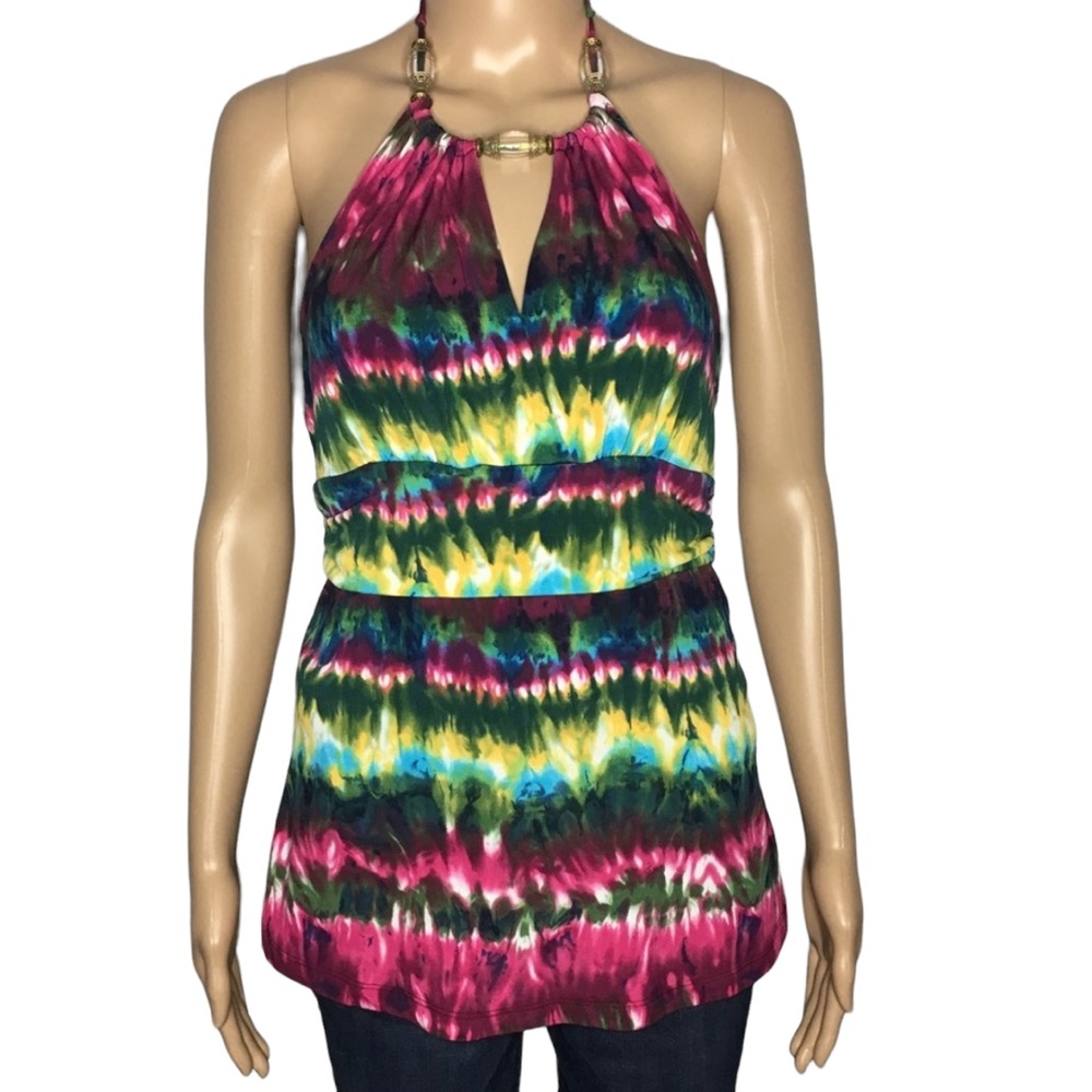 Candie’s Y2K Colorful Tie Dye Halter Tank Top W/ Beads